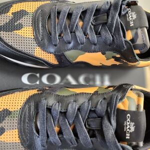Coach Black and Orange Sneakers with Camouflage Design